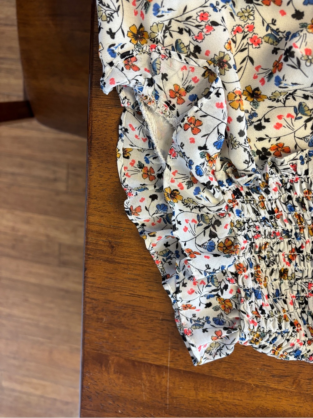 Anthropologie Floral Smocked Ruffle Shell Top tie neck xs Multicolor Print - Picture 7 of 8